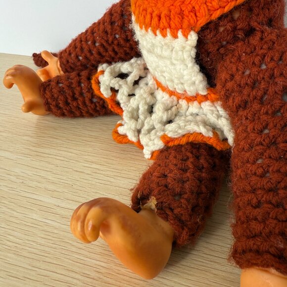 Rare Vintage Rubber Face Stuffed Monkey with Handmade Crochet Dress 1970's - Picture 5 of 6